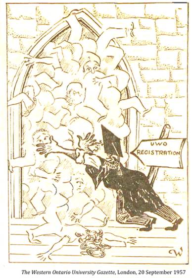 :UNIVERSITY LIFE:3 REGISTRATION lineups:1957 09 20 registration2 Western University Gazette London.jpg