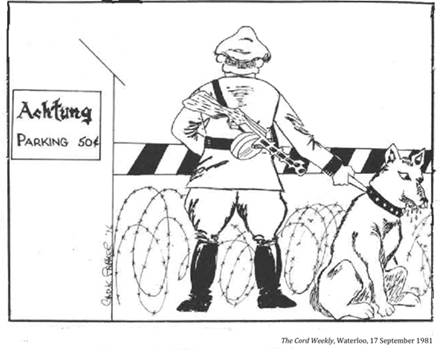 :UNIVERSITY LIFE:5 PARKING transportation:1981 09 17 parking the cord weekly waterloo.jpg