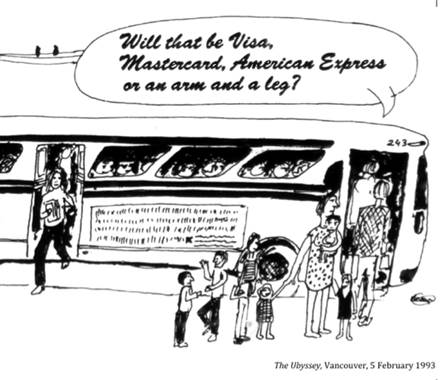 :UNIVERSITY LIFE:5 PARKING transportation:1993 02 05 bus fares the ubyssey.jpg