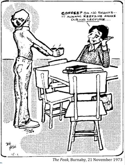 :UNIVERSITY LIFE:8 CAFETERIA coffee, food:1973 11 21 coffee2 the peak burnaby .jpg