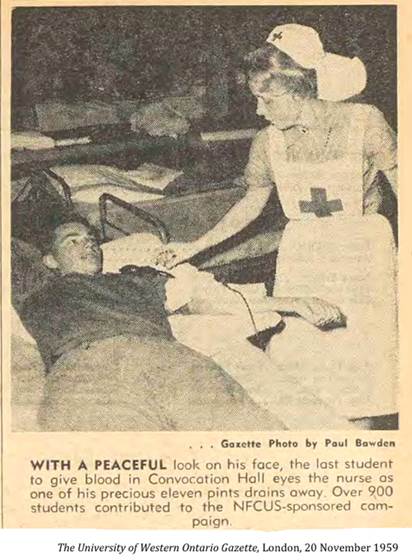:UNIVERSITY LIFE:10 BLOOD DRIVE:1959 11 20 blood3 drive univ of w on gazette.jpg