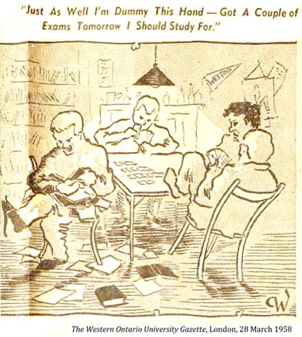 :UNIVERSITY LIFE:23 EXAMS cramming:1958 03 28 cards exams univ of w ontario gazette london.jpg