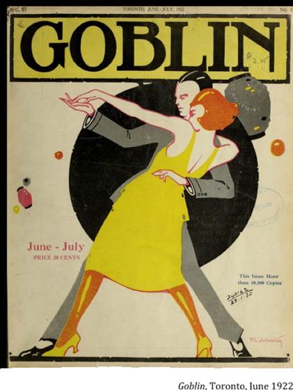 :UNIVERSITY LIFE:25 SOCIAL LIFE cards, sports, drama, smokers, frats, pranks, booze, clubs :1922 05 00 dancing goblin toronto.jpg