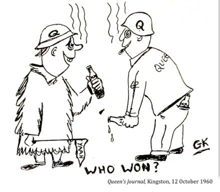 :UNIVERSITY LIFE:25 SOCIAL LIFE cards, sports, drama, smokers, frats, pranks, booze, clubs :1960 10 12 football queen's journal kingston.jpg